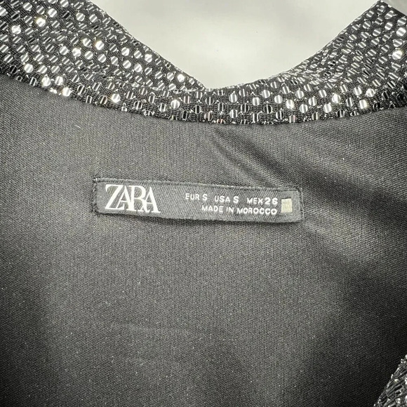 Zara Black Silver Sequin Glitter Blazer Playsuit Romper Women’s Size Small - Picture 8 of 9